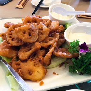Fried lotus root  at Eight Treasures Vegetarian 八宝素食馆 in Central Singapore