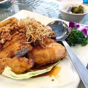 Ginger smoked duck with sweet lemon sauce (I think) at Eight Treasures Vegetarian 八宝素食馆 in Central Singapore