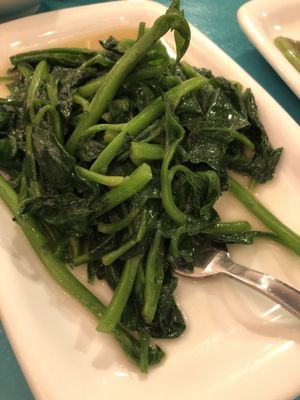 Stir fry Malabar spinach  at Eight Treasures Vegetarian 八宝素食馆 in Central Singapore