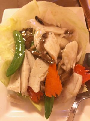 Stir fry konjac mock meat dish at Eight Treasures Vegetarian 八宝素食馆 in Central Singapore