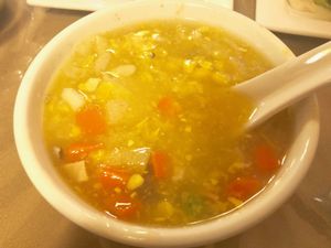 Creamy corn soup at Eight Treasures Vegetarian 八宝素食馆 in Central Singapore