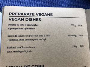 Vegan menu  at Rivo in Oradea