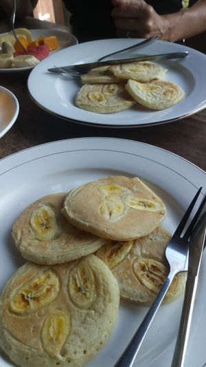 Vegan banana pancakes  at Soka Warung in Penida Island