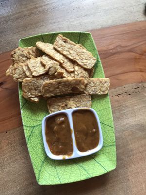 Tempeh with peanut sauce at Soka Warung in Penida Island