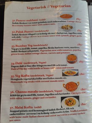 Menu at Bombay Masala in Skoevde