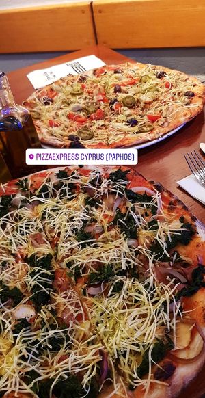 Pizzas with vegan cheese at Pizza Express in Paphos