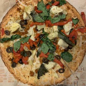 Vegan Cheese, Chorizo and Veggies on Cauliflower Crust at Blaze Pizza in College Station