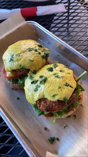 Artichoke cake Benedict  at Leaf and Seed in Toledo