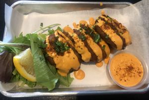 Artichoke cakes #Veganuary at Leaf and Seed in Toledo