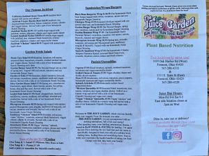 Menu at The Juice Garden in Fremont