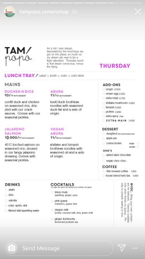 thursday menu at Tampopo in Salmiya