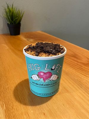 Limited edition ice cream cake pint! I ordered this with vanilla cake, cookie crumbles, and cookie butter ice cream! at Hug Life in Orange