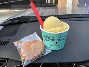 Mango... berry hidden underneath and a snickerdoodle... all vegan! at Hug Life in Orange