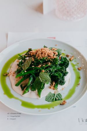 miso cashew cream // chili // cilantro // mint // spiced nuts
 at Elate Lounge in Calgary