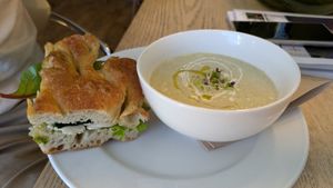 Soup and sandwich combo at Handley Organics in Ledbury