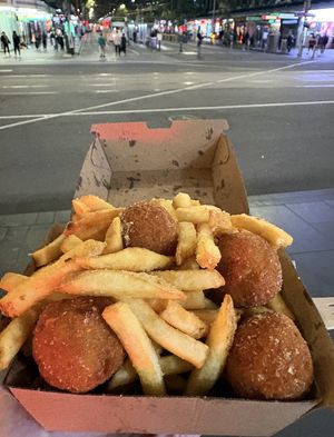 Cheesy nuggets and fries hit  at Lord of the Fries - Flinders St Station in Melbourne