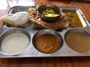 The 4-way combo platter. at Maya's South Indian Cuisine in Reno