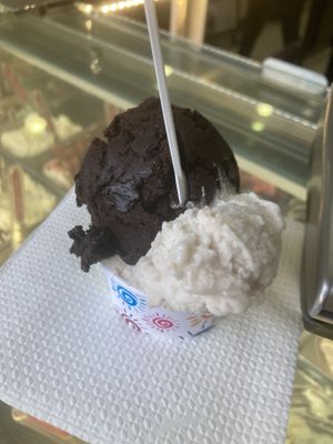 Dark chocolate and banana ice cream   at Delizia in Tenerife