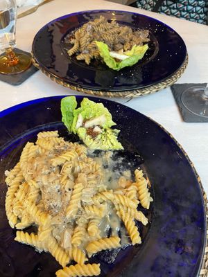 Porcini mushroom and artichoke/chestnut pasta sauces  at bianca e massimo in Totnes