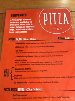 Menu with Pizzas Veganas at Pitza 1780 in Belo Horizonte