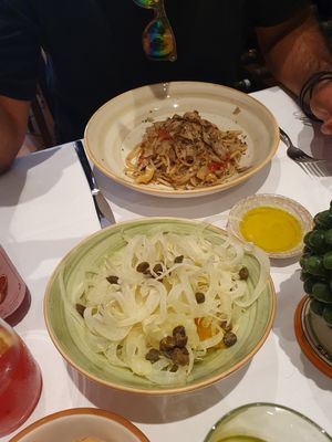 Main pasta dish and fennel salad at Rosmarino in Taormina