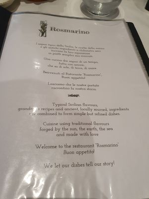 Menu intro at Rosmarino in Taormina