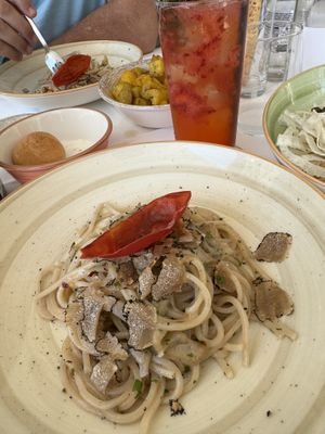 Spaghetti with mushrooms and flaked truffles    at Rosmarino in Taormina