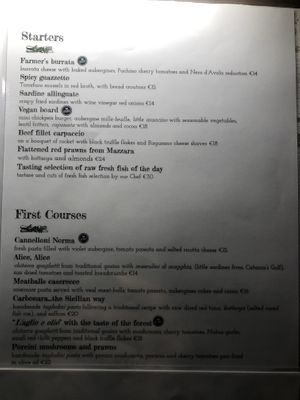 Menu  at Rosmarino in Taormina