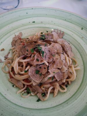 Delicious truffle pasta at Rosmarino in Taormina