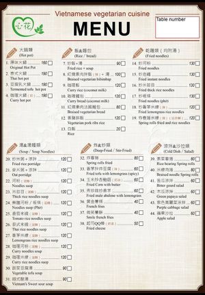 menu at Xīn Huā SùShí Guǎn 心花素食館 in Hengchun