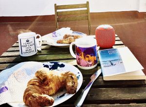 Nothing better than eating warm delicious croissants warmed by the early morning sun 😋  at Pasteleria Conchin in Valencia