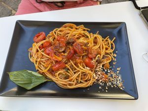Spaghetti alla Norma at Capriccio Siciliano in Cefalu