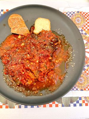 Parmigiana eggplant - yummy!  at Capriccio Siciliano in Cefalu