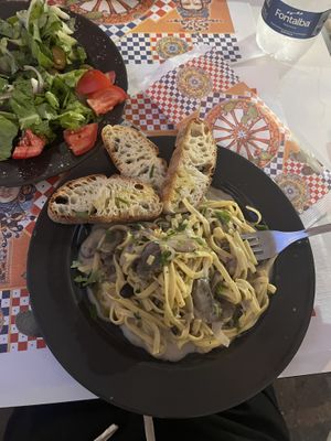 Mushroom fettuccine was sooo good  at Capriccio Siciliano in Cefalu