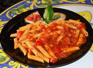 Pasta with Sicilian tomatoes  
regular or hot  at Capriccio Siciliano in Cefalu