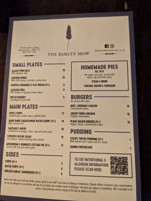 Menu as of May 6 at The Barley Mow in London
