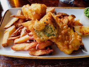 Vegan tofish and chips at The Barley Mow in London