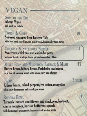 Vegan Menu at The Barley Mow in London