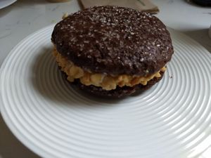 Double chocolate PB cookie sandwich at Rise Authentic Baking Co in Grand Rapids