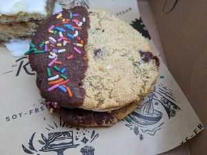 Chocolate sprinkle cookie sandwich at Rise Authentic Baking Co in Grand Rapids