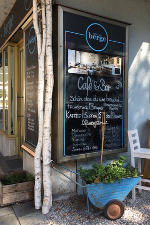 Birch branches and a blue barrow  at Berge in Garmisch Partenkirchen