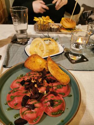 Beetroot & chickpea ravioli at The Green Dragon in Church Stretton