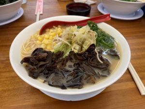 Vegan ramen (they changed tofu for mushrooms cause they ran out of the first one)  at Ramen Kintaro in Santiago
