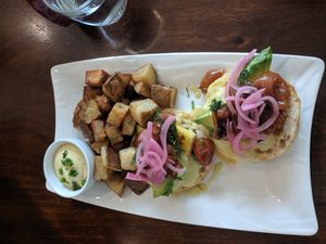 Vegan Tofu Bennie with hashbrowns at The Dandelion in Calgary