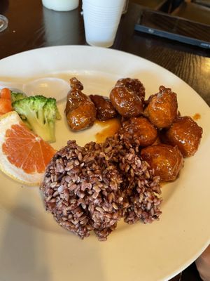 Orange chicken   at Lotus Vegan in North Hollywood