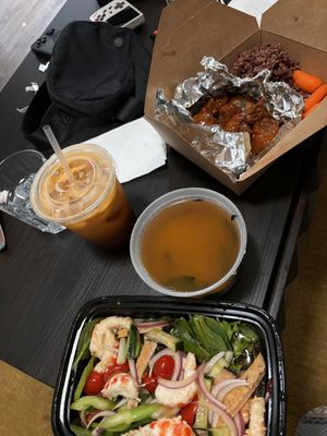 Yummy seafood salad and orange chicken. Both so incredibly tasty.    at Lotus Vegan in North Hollywood