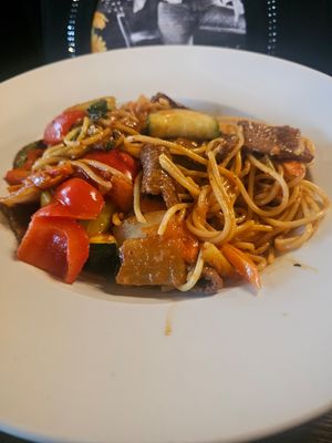 Kung Pao Spaghetti at Lotus Vegan in North Hollywood