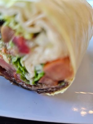 Pepper Steak Wrap close up at Lotus Vegan in North Hollywood