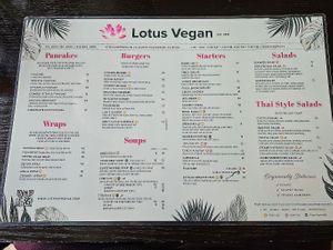 Menu at Lotus Vegan in North Hollywood