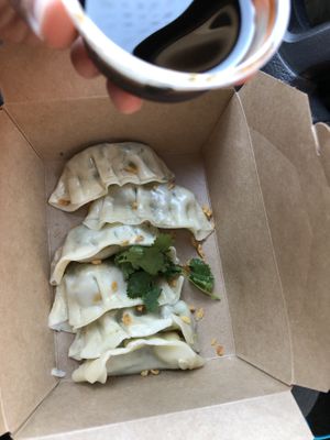Steamed veggie dumplings  at Lotus Vegan in North Hollywood